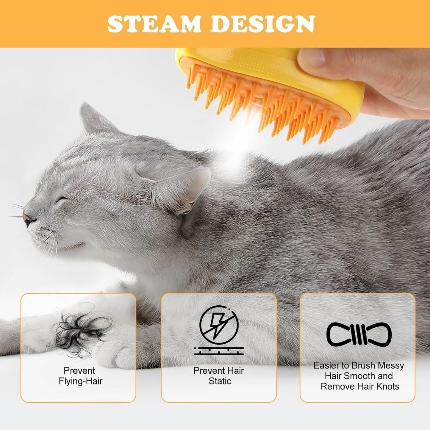 CharmPaws™ Coat Refreshing Steam Brush - For Cats & Do