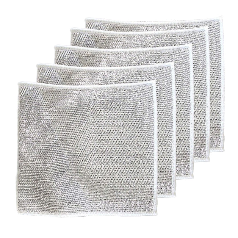 SparkleWipe™ Multipurpose Wire Dishwashing Rags for Wet and Dry (Pack of 5)