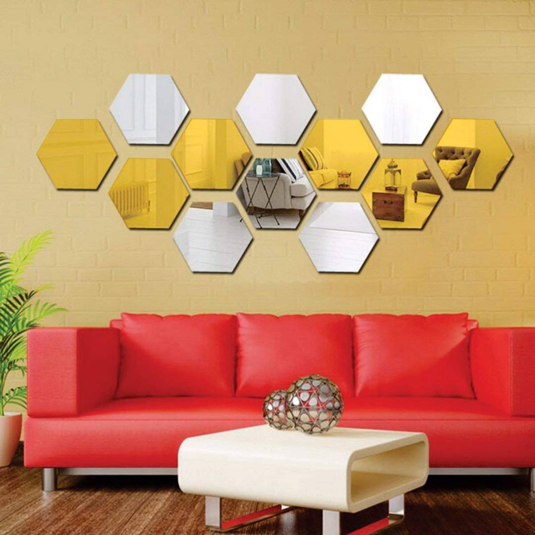 Designer Hexagon 6 Silver And 6 Golden - (Pack Of 12)