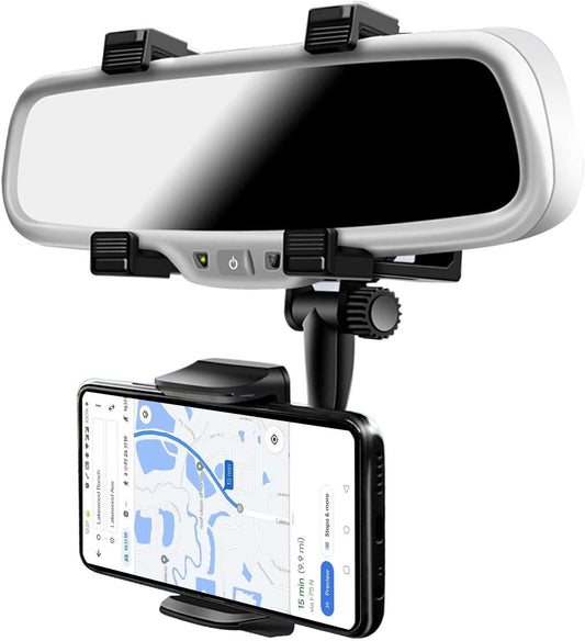 Phone Holder- 270 degree Swivel Car Rearview Mirror Phone Holder with Adjustable Clips