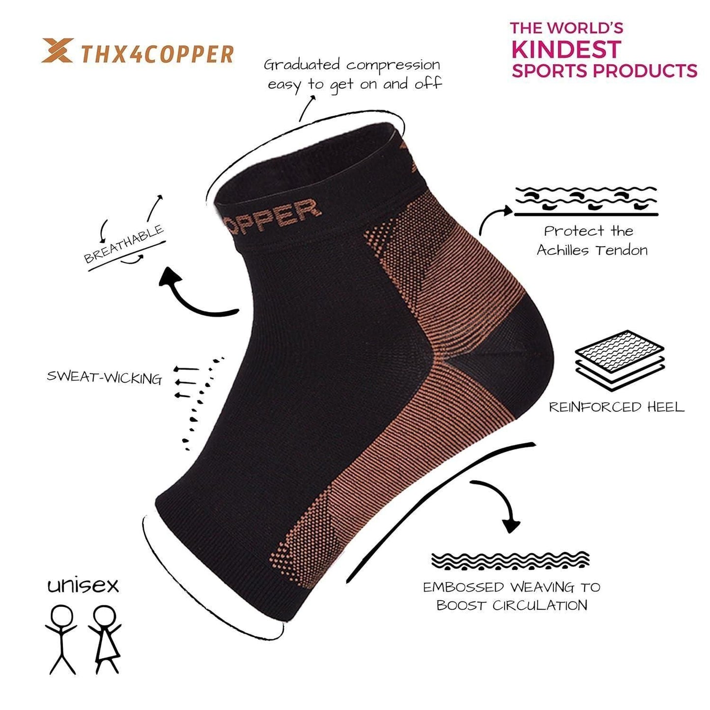 CopperJoint Ankle Printed Nylon Spandex Compression Socks for Arch Support